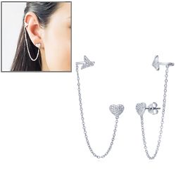 Sterling Silver Heart Arrow Ear Cuffs with Swarovski Crystals