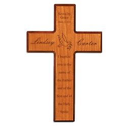 Personalized Saved By Grace Cherry Wood Wall Cross