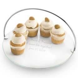 Large Engraved Cake Plate with Removable Handle