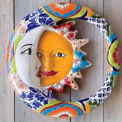 Talavera-Inspired Ceramic Eclipse Wall Accent