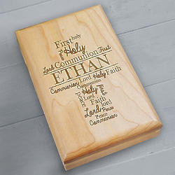 Engraved Words of Faith First Communion Wood Valet Box