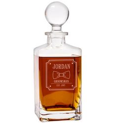Personalized Groomsman Bow Tie 32 Oz. Square Whiskey Decanter