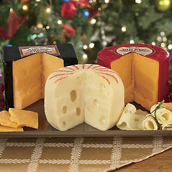 Baby Swiss, Big Red Cheddar and Vintage Cheddar Cheese Wheels