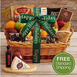 Best of Artisanal America Snack Basket with Happy Holidays Ribbon