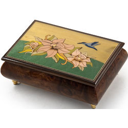 Tropical Theme Music Box with Hummingbird and Floral Design