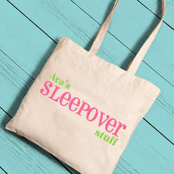 Personalized Girl 's Sleepover Canvas Tote
