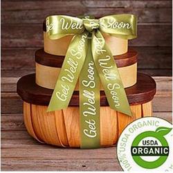 Organic Fruit and Snack Gift Tower with Get Well Ribbon
