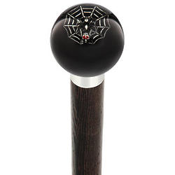 Skull and Spider Web Round Knob Walking Cane with Wood Shaft