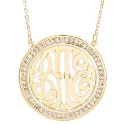 Gold Plated Monogram Necklace with Cubic Zirconia Border
