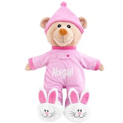Personalized Pink Pajama Bear with Bunny Slippers