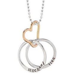 Personalized All Heart Double Silver Name Rings Necklace
