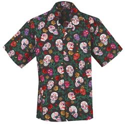 Sugar Skulls Hawaiian Camp Shirt with Coconut Shell Buttons