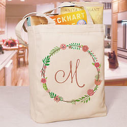 Personalized Single Initial Floral Tote Bag