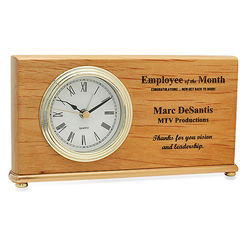 Personalized Employee of the Month Red Alder Desk Clock