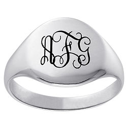 Men's Personalized Sterling Silver Petite Round Signet Ring