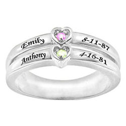 Personalized Double Birthstone Heart Ring in Sterling Silver