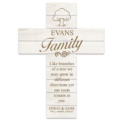 Family's Personalized Pine Wood Wall Cross in White