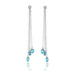 14K Diamond Blue Topaz Pear Stiletto Drop Earrings