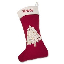 Personalized Christmas Tree Red and Ivory Stocking