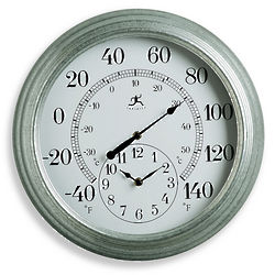 Outdoor Galvanized Wall Thermometer with Clock