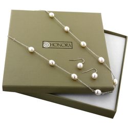 White Pearl Necklace and Earrings with Lobster Claw Clasp