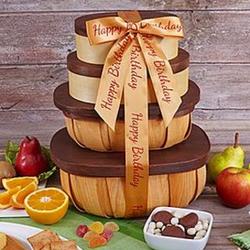 Organic Fruit and Snacks 4 Box Happy Birthday Gift Tower