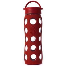 Glass Water Bottle with Flip-Top Cap in Red