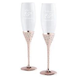 2 Personalized Anniversary Champagne Flutes in Rose Gold