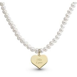 Girl's Gold and Sterling Silver Heart Pearl Necklace