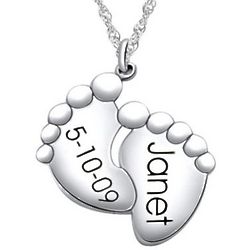 Personalized Sterling Silver Baby's Feet Pendant