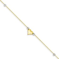 2-Tone 14 Karat Gold Puffy Heart Anklet with Beads
