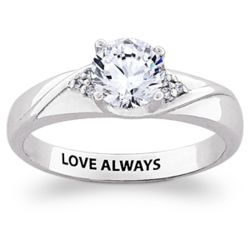 Sterling Silver CZ and Diamond Engraved Promise Ring
