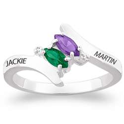 Sterling Silver Couple's Marquise Birthstone Name Ring