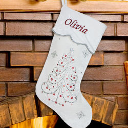 Embroidered White Rhinestone Christmas Stocking