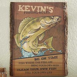 Fishing Rules Basswood Plank Sign