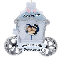 Personalized Wedding Couple in a Carriage Christmas Ornament
