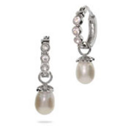 Designer Style CZ Huggie Hoop Earrings with Heart Cap Pearl Drop