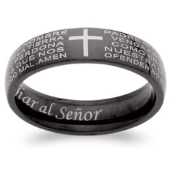 Engraved Stainless Steel Spanish Lord's Prayer Ring in Black