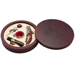 Personalized Wine Tool Set in Round Wood Case
