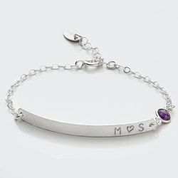 Personalized Couple's Initial Silver Bar Bracelet with Chalcedony