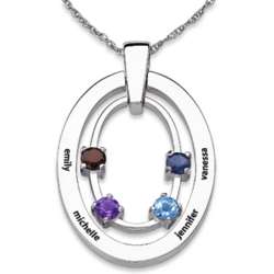 Sterling Silver Family Birthstone and Name Oval Pendant Necklace