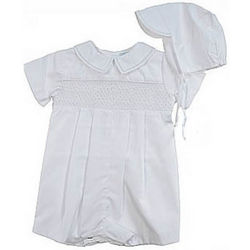 Smocked, Embroidered Christening Romper Outfit for Boys