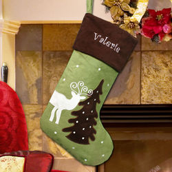 Embroidered Suede Reindeer Stocking