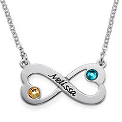 Engraved Infinity Heart Necklace with Swarovski Birthstones