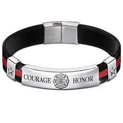 Men's Firefighter Leather and Stainless Steel Bracelet
