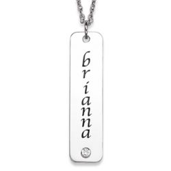 Sterling Silver Bar Name Birthstone Necklace