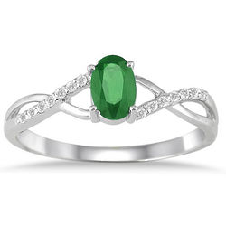 Emerald and Diamond Twist Ring in 10K White Gold