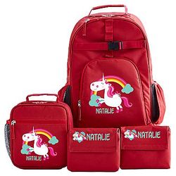 Personalized Red Unicorn Backpack and Lunch Box Set