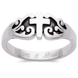 Engraved Sterling Silver True Love Waits Purity Cross Ring