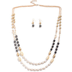 White Howlite, Black and Golden Chroma Earrings and Necklace Set